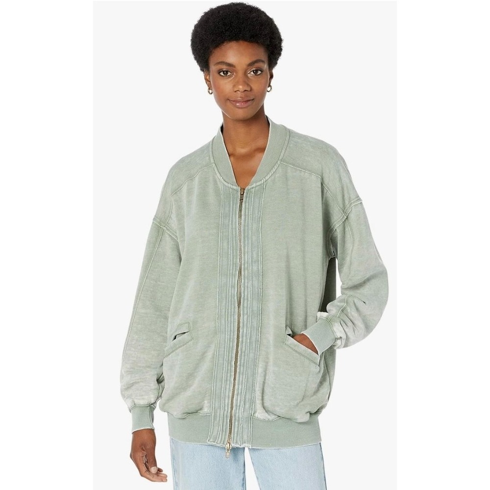 We The Free Bomber Jacket Robby Zip Long Sleeve Distressed Sage Size X-Small EUC